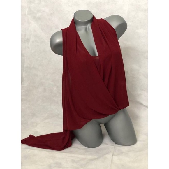 june & hudson Tops - BURGUNDY ASYMMETRIC HALTER TOP